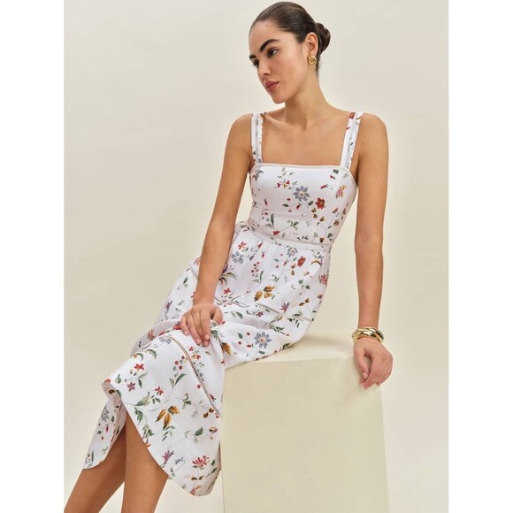 NWOT Reformation Everett Linen Corsini Floral White Midi Dress |Retail $298 - Picture 5 of 16